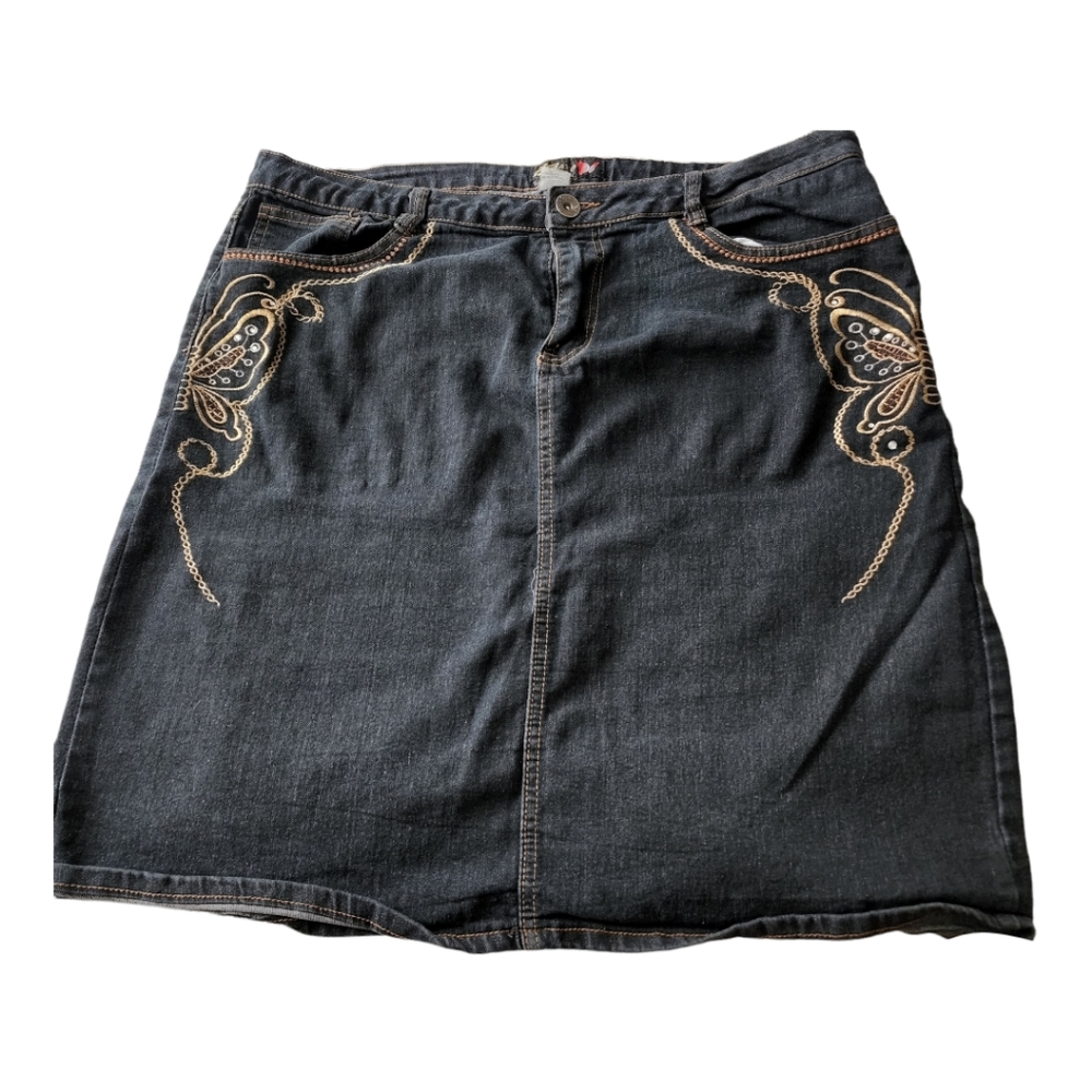 BOAYO Stretchy Faded Black Butterfly Jean Mini Skirt Plus Size 1xl